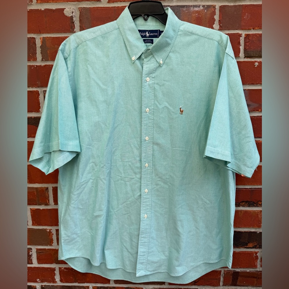 Polo Ralph Lauren Blaire Green Button Up Short Sleeve Oxford Nude Pony Shirt M7